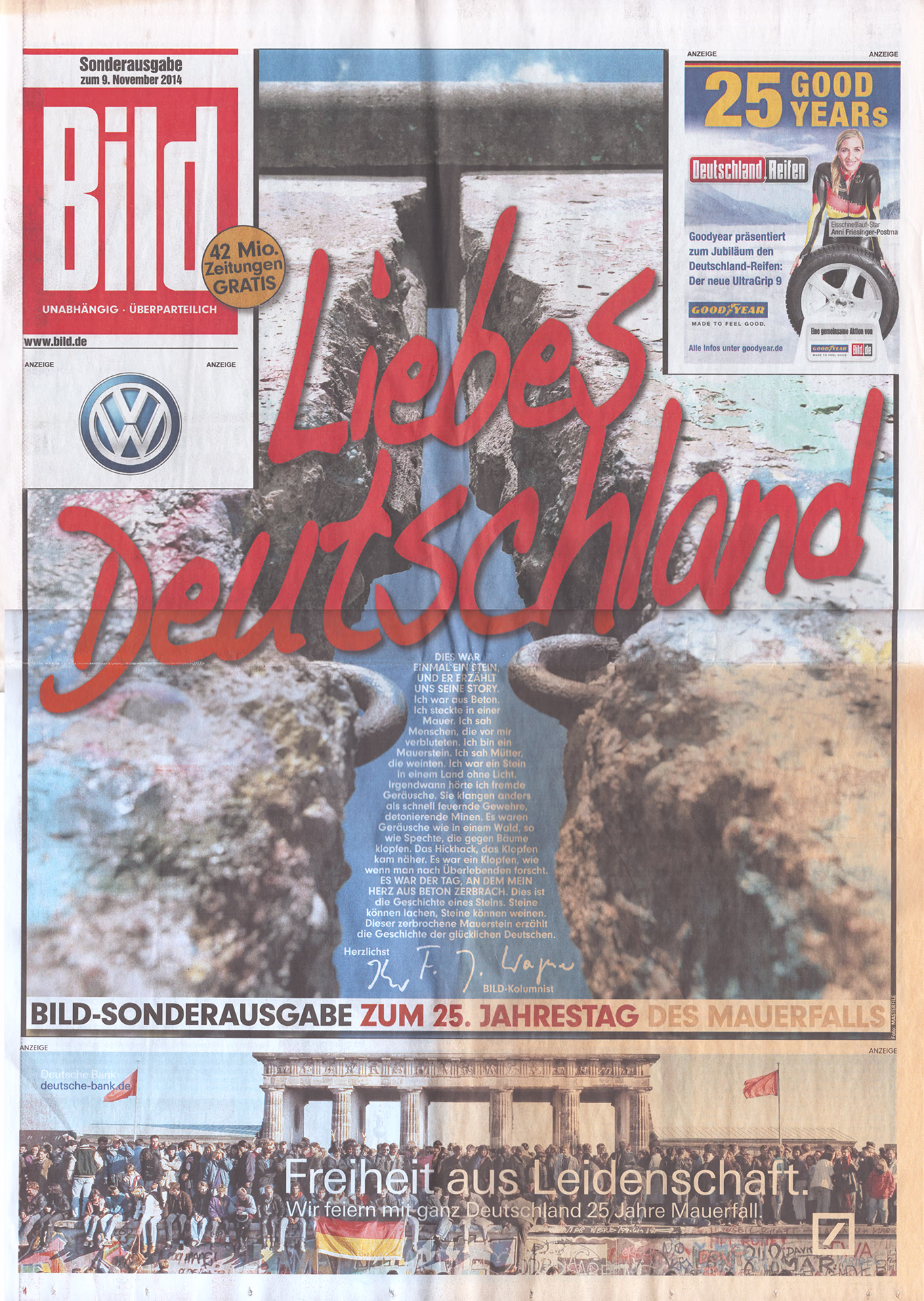 Sonderausgabe zum 25. Jahrestag der Wiedervereinigung - Axel Springer (gest. 1985) Sonderausgabe zum 25. Jahrestag der Wiedervereinigung - Axel Springer (gest. 1985)